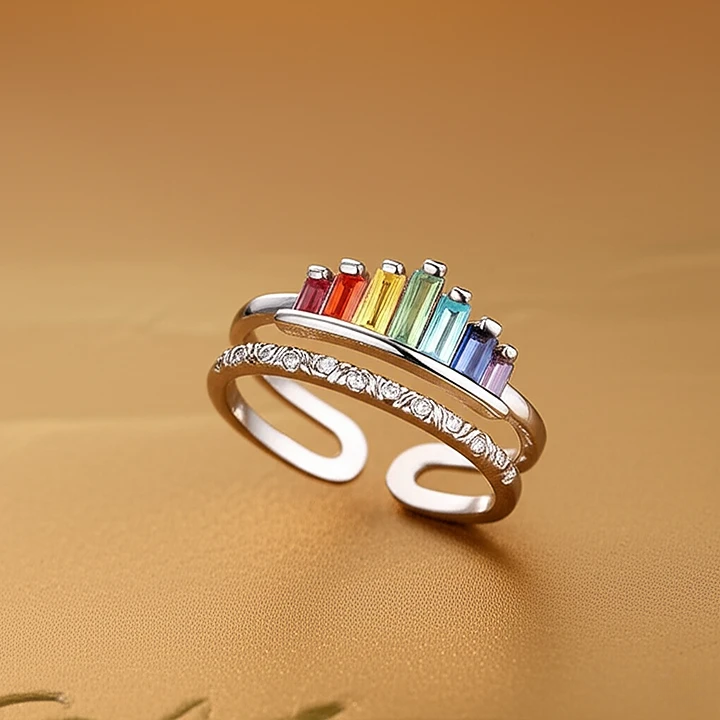 Radiant Pride Tiara Crown Ring – Rainbow Gem LGBTQ+ Jewelry for Your Queen – (One Size Fits All)
