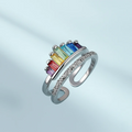 Radiant Pride Tiara Crown Ring – Rainbow Gem LGBTQ+ Jewelry for Your Queen – (One Size Fits All)