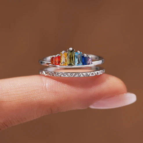 Radiant Pride Tiara Crown Ring – Rainbow Gem LGBTQ+ Jewelry for Your Queen – (One Size Fits All)