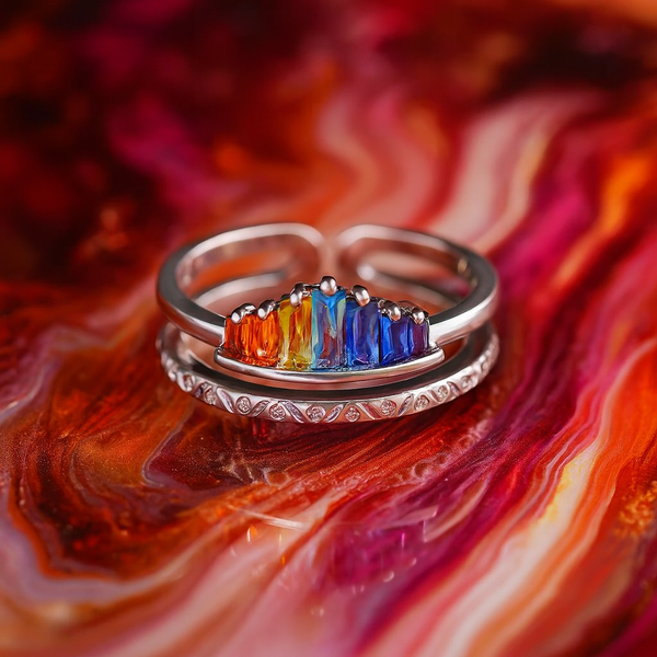 Radiant Pride Tiara Crown Ring – Rainbow Gem LGBTQ+ Jewelry for Your Queen – (One Size Fits All)