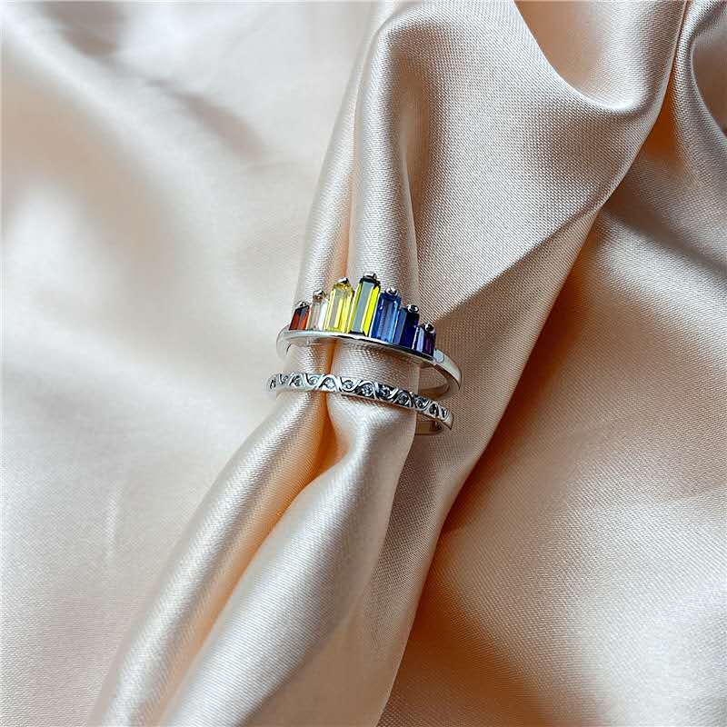 Radiant Pride Tiara Crown Ring – Rainbow Gem LGBTQ+ Jewelry for Your Queen – (One Size Fits All)