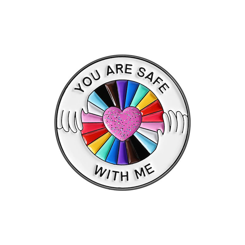 You Are Safe With Me Enamel Brooch – LGBTQ+ Pride Pin, Mental Health Awareness Gift, Rainbow Heart Lapel Pin