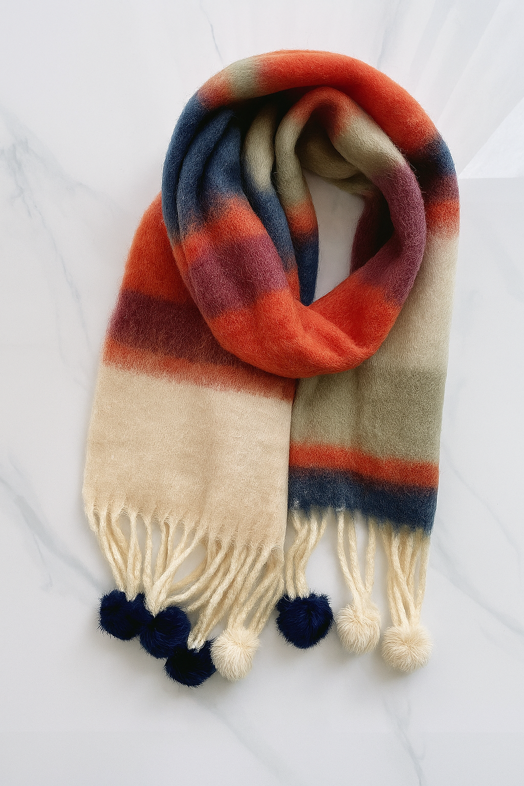 LGBTQ+ Pride Flag Scarves with Pom Poms – Bi, Gay, Lesbian & Trans Colors – Soft Gradient Knit Winter Accessory