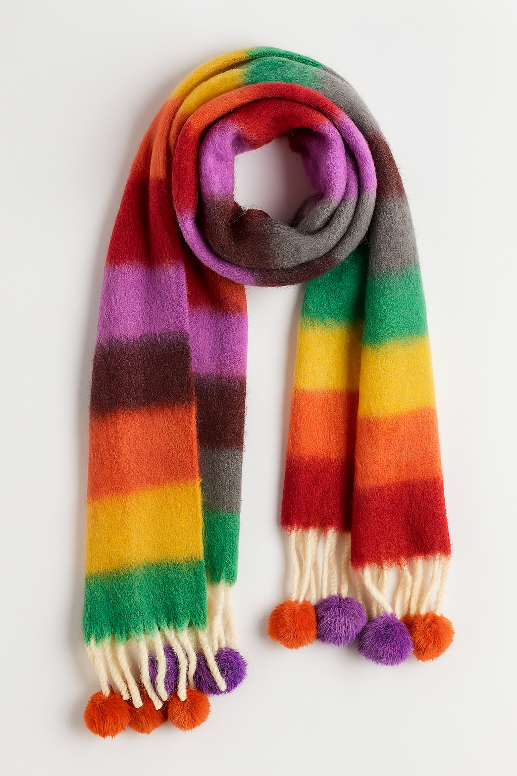 LGBTQ+ Pride Flag Scarves with Pom Poms – Bi, Gay, Lesbian & Trans Colors – Soft Gradient Knit Winter Accessory