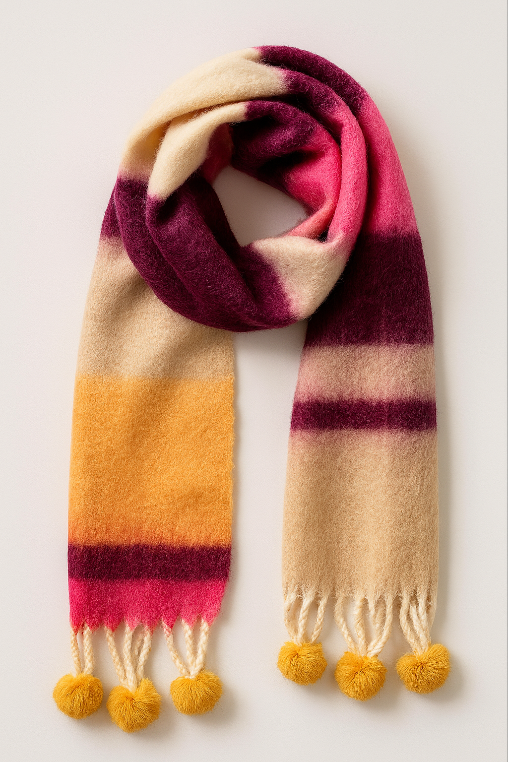 LGBTQ+ Pride Flag Scarves with Pom Poms – Bi, Gay, Lesbian & Trans Colors – Soft Gradient Knit Winter Accessory